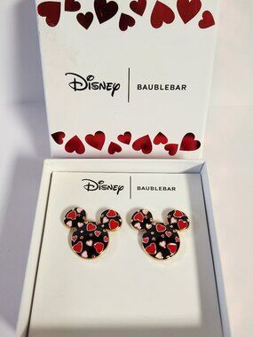 Disney Baublebar Mickey Mouse Heart Earrings Valentine Mickey Head One Pair New